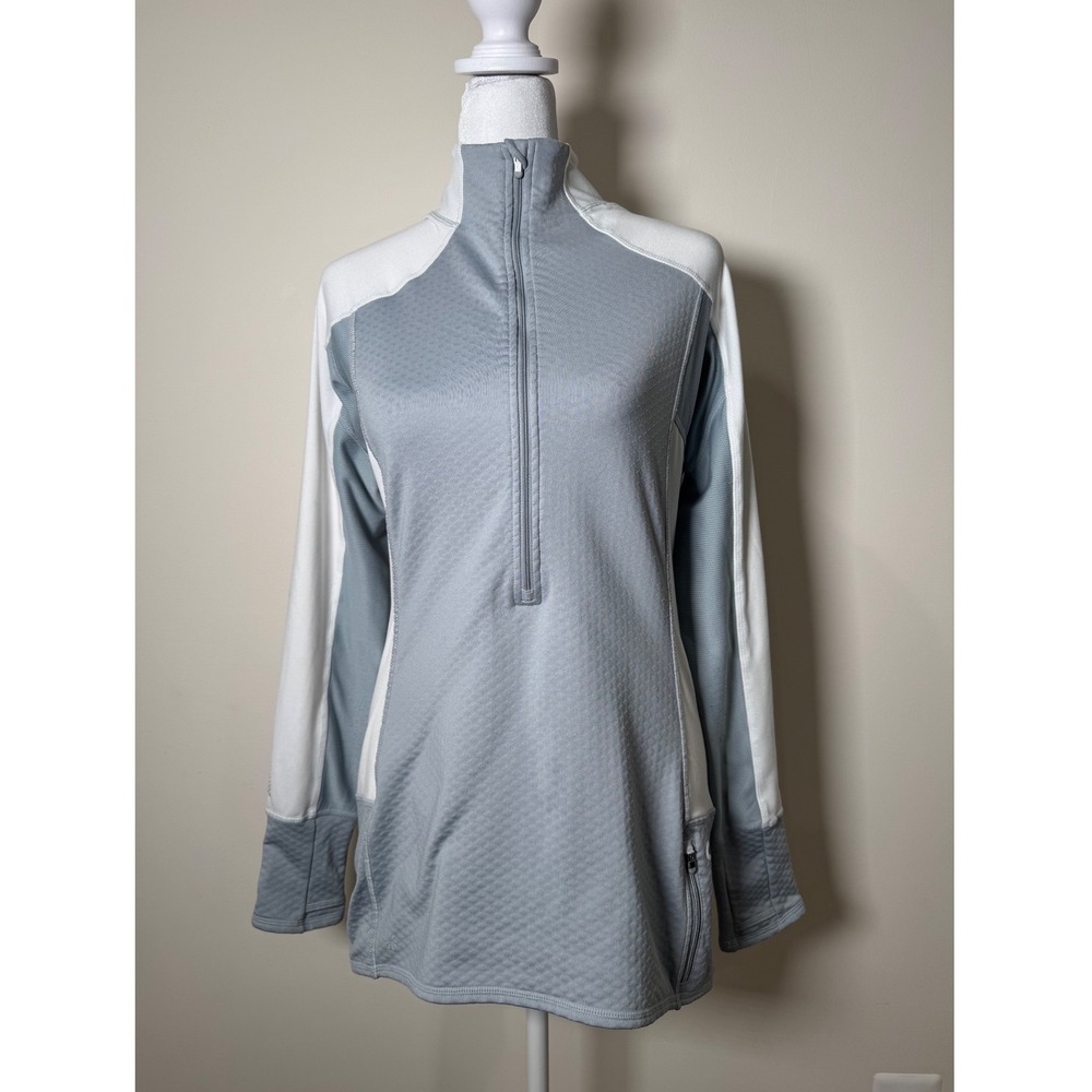 Athleta Womens Grey White Quarter Zip Long Sleeve Athletic Pullover Top Size M